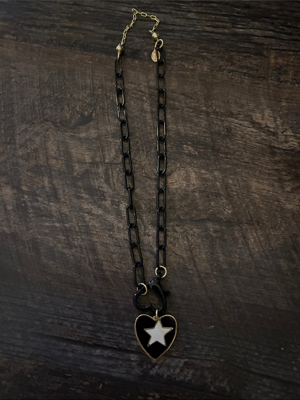 By Alexa Rae black gold Heart Pendant Necklace with Star Inlay - Women Jewelry